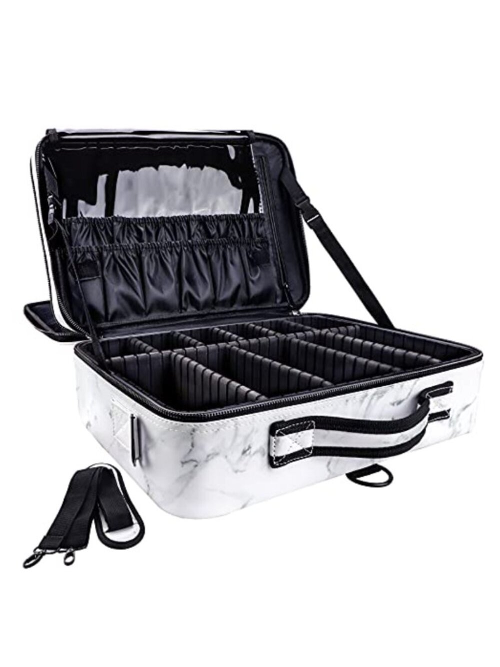 PU Leather Travel Makeup Bag 3 Layer Cosmetic Case Organizer with Dividers